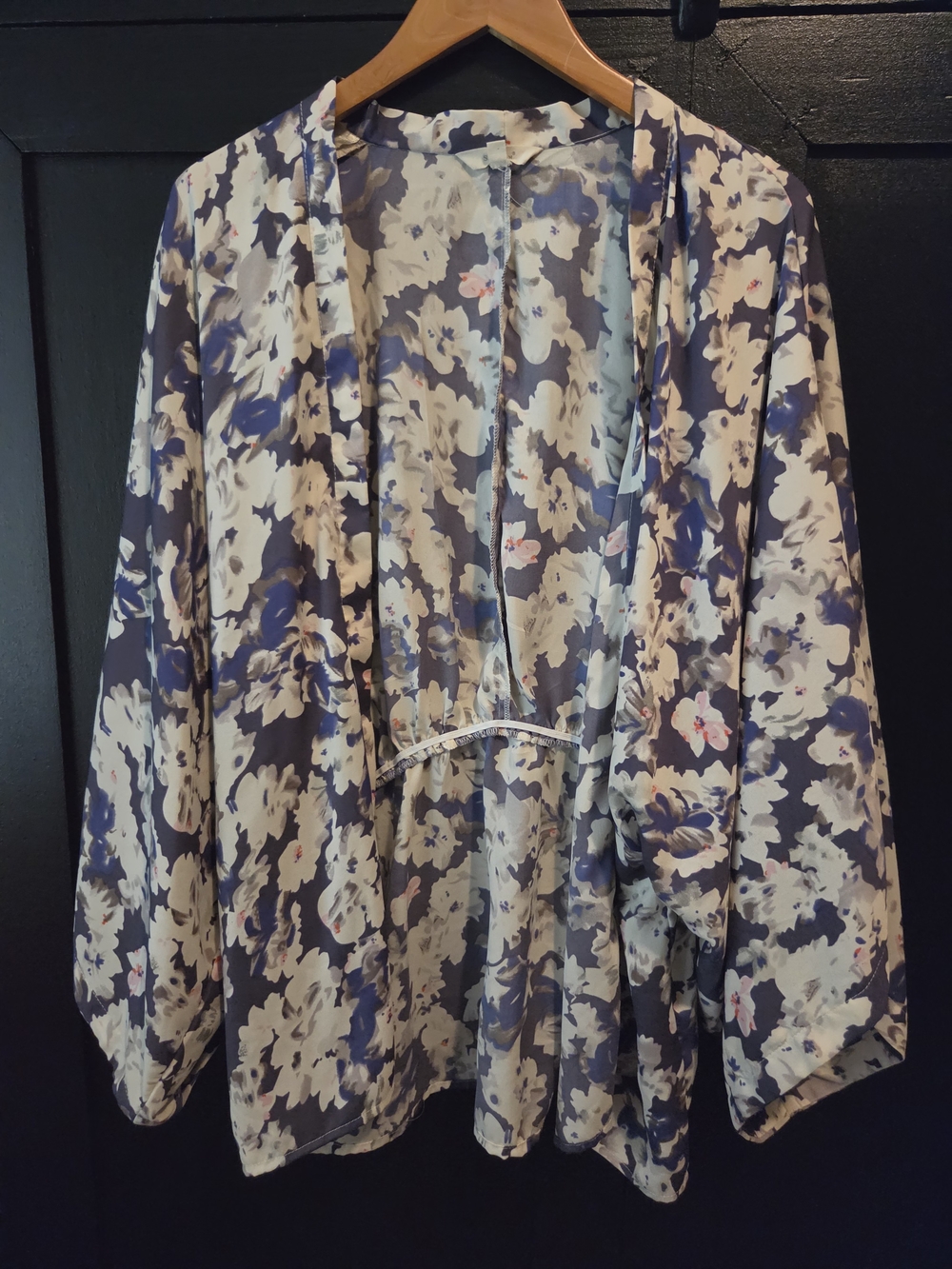Women's Sim & Sam Floral Open Front Kimono Jacket - Blue & Cream